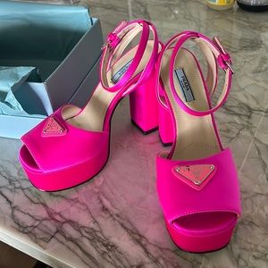 Prada pink satin platform heel